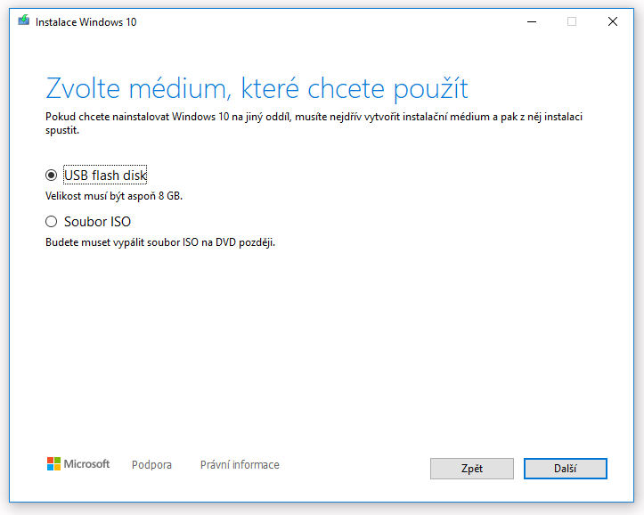 Volba média pro ISO windows 10